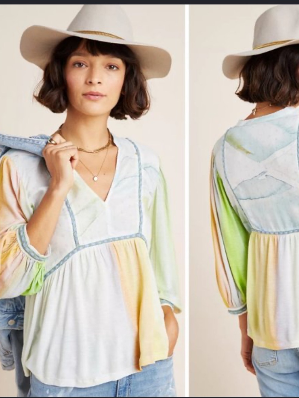 Blank London bl^nk Anthropologie Sz S Boho ViscoseV Neck Top 3/4 Sleeve